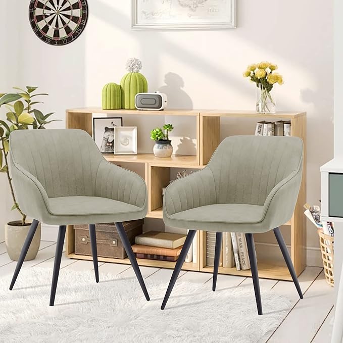 annjoe Faux Suede Accent Chair Arm Chairs Living Room Chairs Leisure Chair Upholstered Chair with Metal Legs Set of 2 for Home Kitchen Office Bistro Cafe