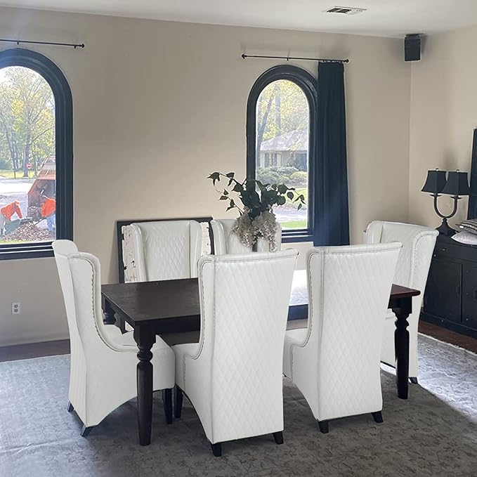 Throne Chair for Living Room Modern High Back Upholstered White Faux Leather Wingback Dining Chairs with Wooden Legs Mysterious Gothic Decor for Home Office Dining Room Table Head Chairs