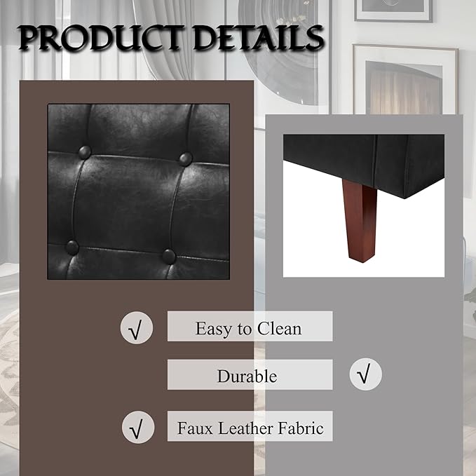 74 Futon Sofa Bed Mid Century Modern Futon Couch Sleeper Sofa Small Sofa Cama Loveseat Couches for Living Room Bedroom (Faux Leather Black)