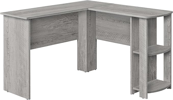 Penau L-Shaped Computer Desk with Storage Grey Laminate Finish 47 Inches Space-Saving Design for Home Office or Student Room