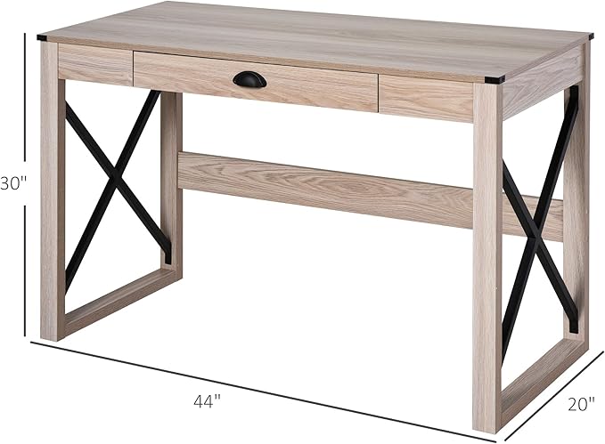44 inch Home Office Computer Desk Rustic Writing Desk Farmhouse Workstation with Storage Drawer X-Frame