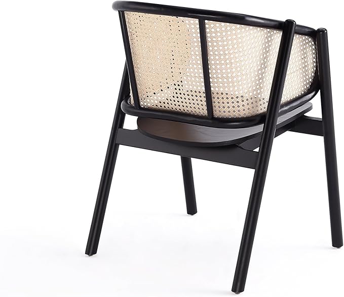 Manhattan Comfort Versailles Rattan Cane Accent Chairs Set of 1 - Solid Ash Wood Frame Ergonomic Curved Seat Fully Assembled Armchair for Living Room Black/Natural