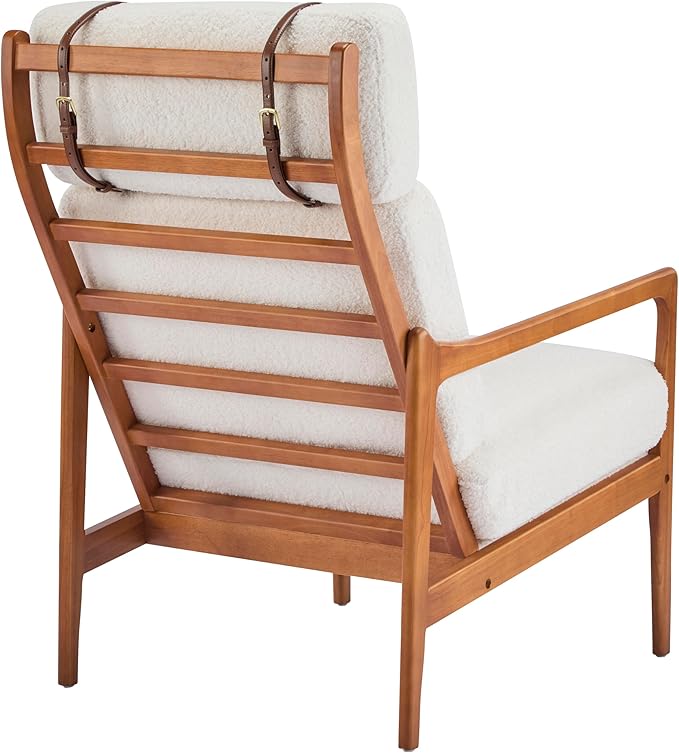 Christopher Knight Home Nadine Wooden Club Chair Upholstered Accent Chair Cushions Support Armchair Comfy Lounge Single Reading Sofa Solid Wood Frame Armchair for Living Room Home Ivory+Teak