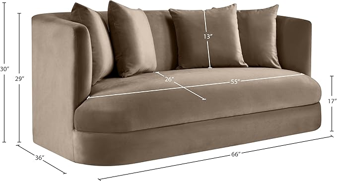 Meridian Furniture 699Taupe-L Alder Collection Modern | Contemporary Loveseat with Ultra Luxe Taupe 460 GSM Velvet Solid Wood Frame 66 W x 36 D x 30 H Taupe