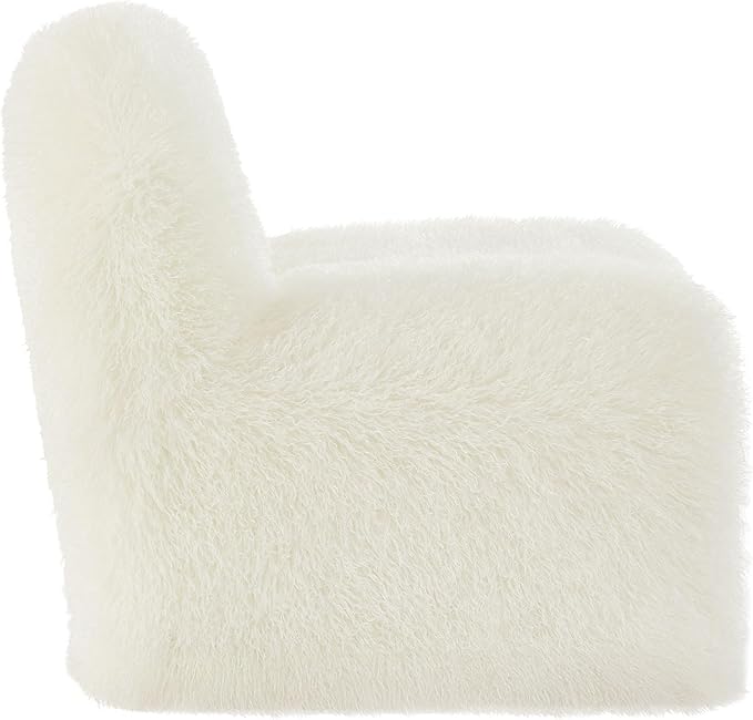 Modway Mina Faux Fur Accent Chair in White -Furry Slipper Lounge Chair for Bedroom Or Living Room