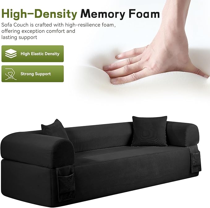 3 Seater Sofa Couch for Living Room (Black 30 D + 2 Pillows)