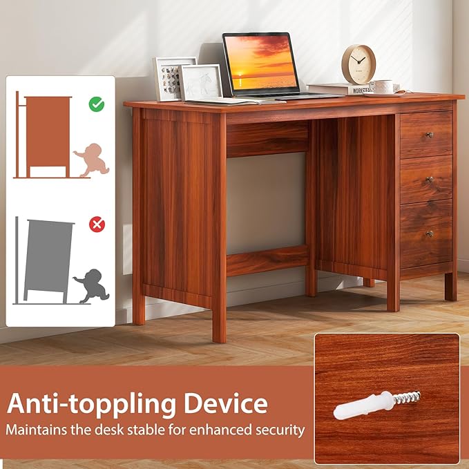 Tangkula Computer Desk with 3 Storage Drawers Modern Home Office Desk with Storage Drawers &amp Spacious Desktop Compact Writing Study Desk Laptop Desk for Bedroom Multipurpose Computer Workstatio