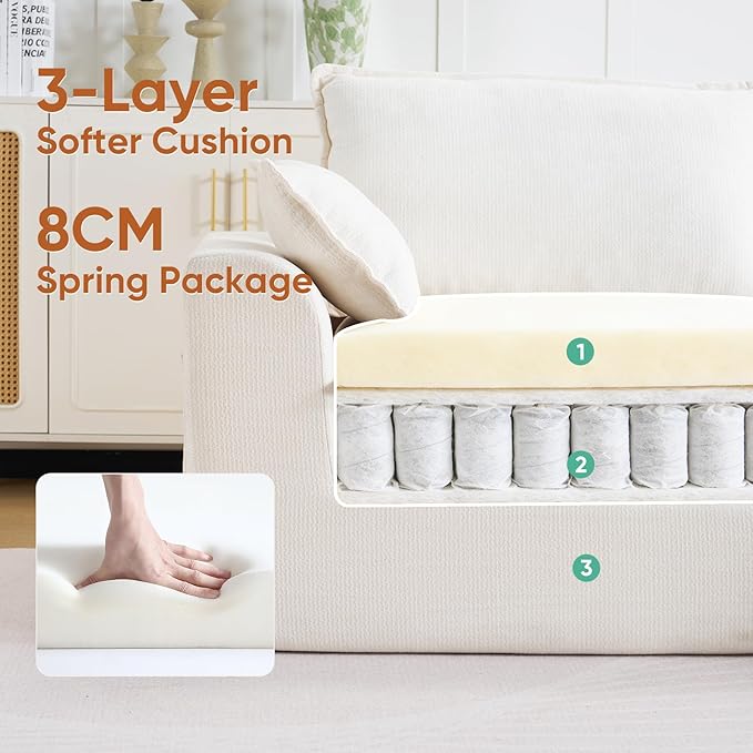113 Cloud Sectional Boneless Couch for Living Room Modern Modular Sectional Sofa Deep Seat with Ottoman Upholstered Comfy Sectional Couches L Shaped Couch with Side PocketsChenilleBeige
