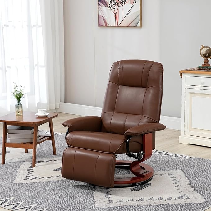 Faux Leather Manual Recliner Adjustable Swivel Lounge Chair with Footrest for Living Room