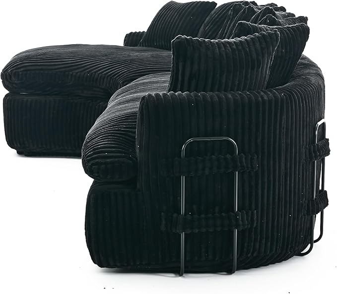 WILLIAMSPACE 127 Oversize Curved Sectional Sofa Foam Couch for Living Room Modern Upholstered Floor Foam Sofa L-Shape Curved Couch 5 Seater Sofas with 10 Cushions Corduroy Left-Facing Black