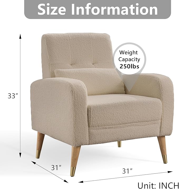 Dolonm Mid-Century Modern Accent Chair Upholstered Armchair Living Room Chair Comfy Single Sofa Chair with Sturdy Legs Polyester Fabric Chair for Living Room Bedroom Camel