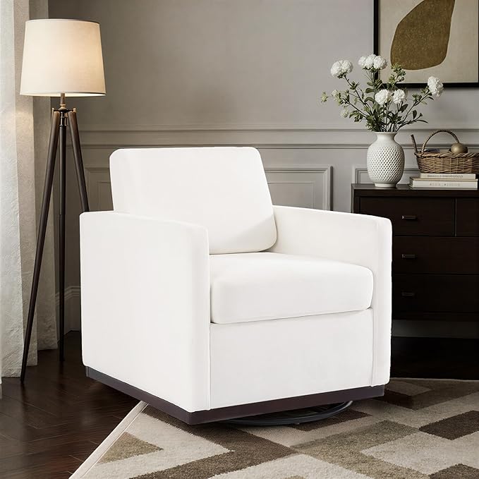 UIXE Swivel Accent Chair Chenille Upholstered Armchair Comfy Club Chair for Living Room Mid Century Modern Arm Chair Single Sofa Nook Bedroom Side Reading Seat - Beige