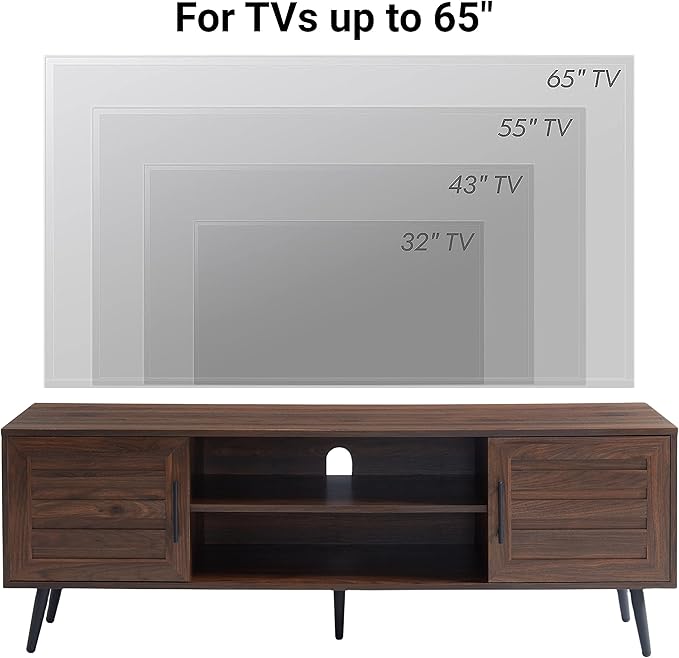 EDYO LIVING Mid Century Modern TV Stand for 65 TV Wood TV Stand with Storage Cabinet and Open Shelf Entertainment Center TV Console Table for Living Room Dark Walnut