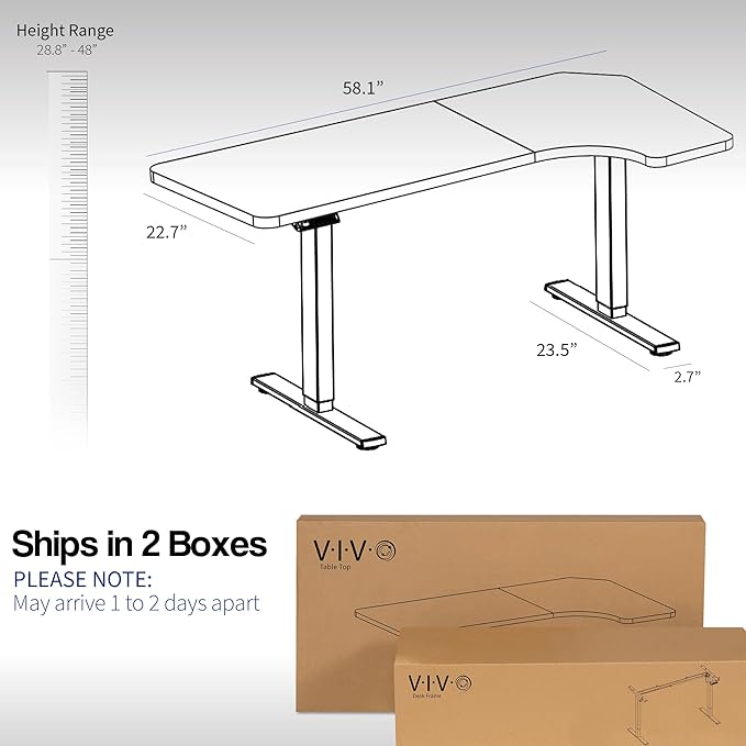 VIVO Electric Corner 58 x 35 in L-Shaped Standing Desk Memory Height Adjustment Holds 220 lbs Reversible Black Top Black Frame DESK-KIT-1BRB