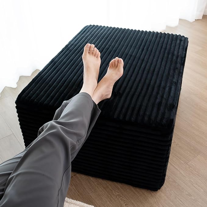 37.4 Plush Corduroy Ottoman Upholstered Cloud Ottoman for Boneless Couch in a Box Modular Sectional Couches for Living Room Compressed Memory Foam No Assembly Require Black