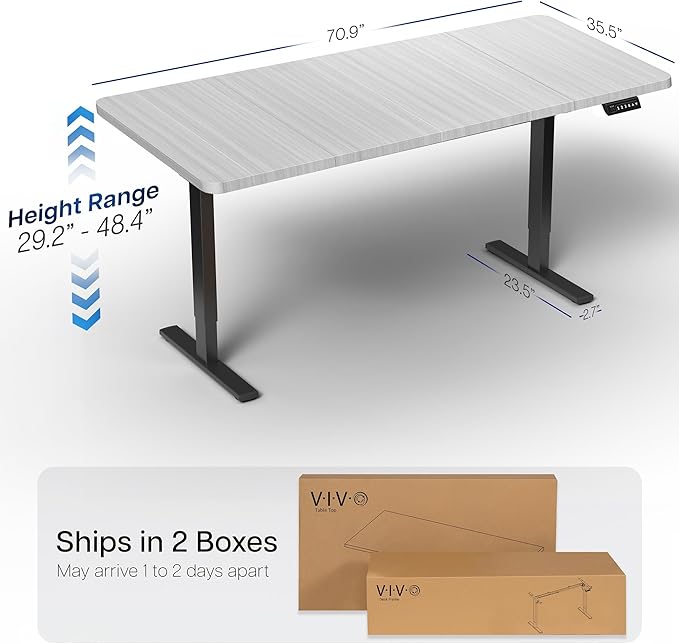 VIVO Electric 71 x 36 in Standing Desk Memory Height Adjustment 1B Series Holds 220 lbs Dark Gray Top Black Frame DESK-KIT-1B7G-36