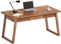 LITTLE TREE 55-Inch Home Office Desk with Drawer Modern Minimalist Style Wooden Simple Study Writing Table Mid-Century Log Executive Desk Computer Desk PC Laptop Desk Workstation Walnut Brown