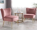 CIMOTA Velvet Accent Chairs Set of 2 Modern Armless Slipper Wingback Single Sofa Side Chair Comfy Corner Chair with Golden Legs for Living Room Bedroom Pink