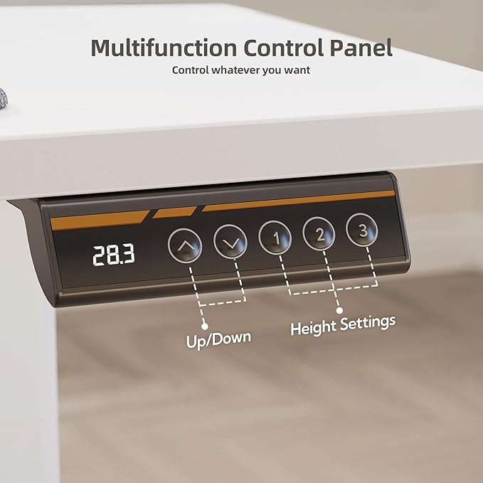 Claiks Electric Standing Desk with Shelf 55 Inch Height Adjustable Standing Desk with LED Lights &amp Monitor Stand White Frame/White Top