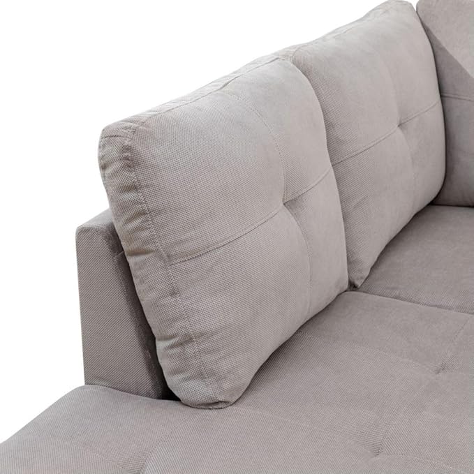 Grey White L-Shaped 3-Piece Corduroy Sofa with Storage Ottoman Set Sectional Couch Sofa Set for Living Room Office Small Space