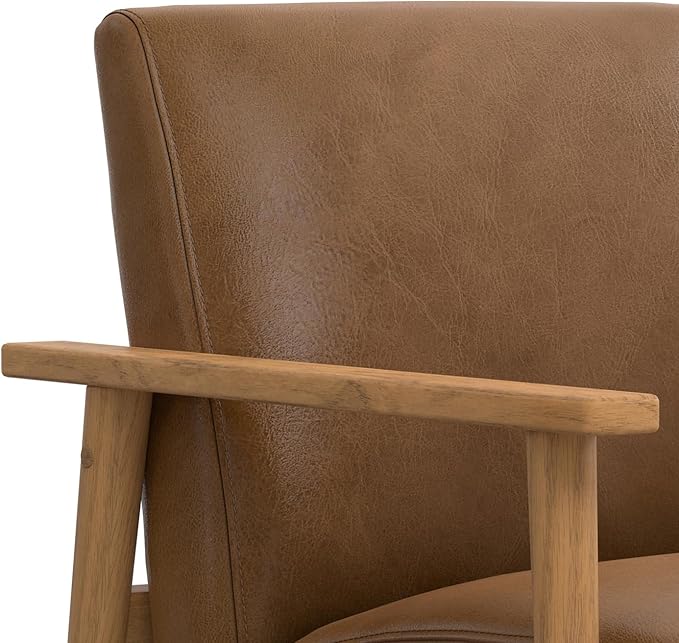 SIMPLIHOME Paloma Accent Chair - 22 inch Wide Upholstered Genuine Leather Contemporary Arm Chair with Solid Wood Frame in Caramel Brown for Living Room or Bedroom Seating Fully Assembled