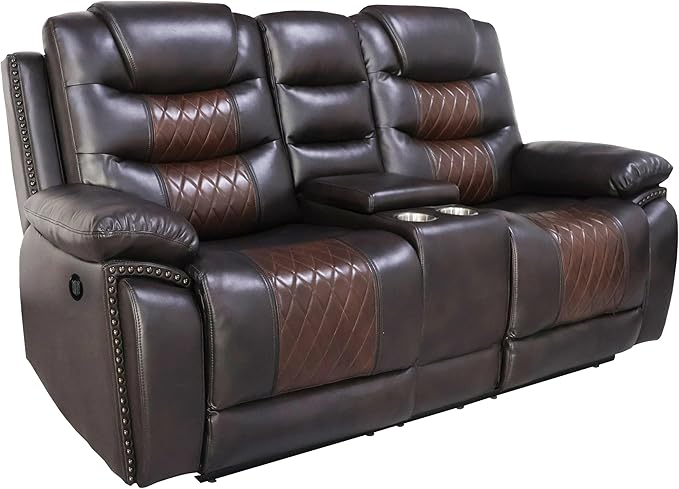 New Classic Furniture Nikko Faux Leather Console Loveseat with Power Footrest Brown