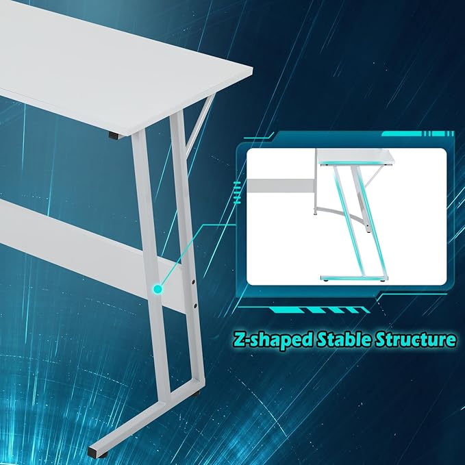 Dkelincs L Shaped Gaming Desk 51 Inch Computer Corner Desk Home Office Desks PC Gaming Table with Monitor Riser Stand for Home Office Writing Workstation White