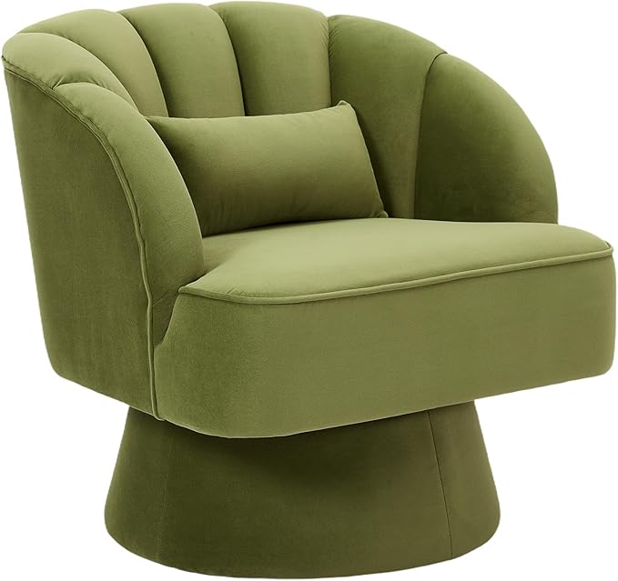 Comfy Comfort Swivel Barrel Accent Chair - Modern 360° Lounge Armchair with Striped Backrest Upholstered for Living Room or Bedroom - Soft | Green