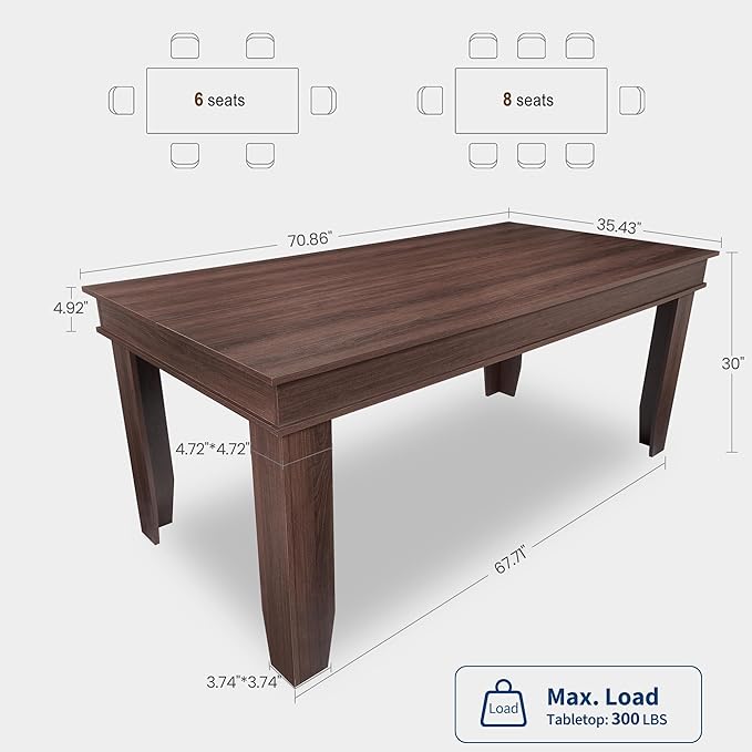 71 Inch Executive Desk Large Black Computer Desk with Sturdy Thick Legs Modern Farmhouse Home Office Desk 180cm Spacious Writing Table for Study Professional Workstation Furniture Rectangular
