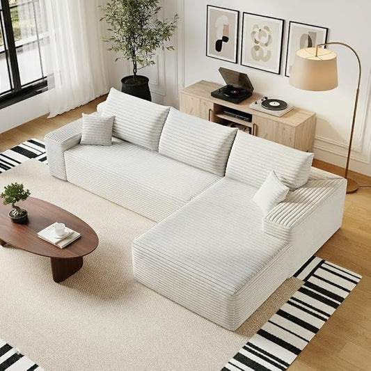 Eafurn Oversized L Shape Modular Sectional Sofa with Right Facing Chaise LoungeWide Deep Seat Compressed Corner CouchMinimalist Corduroy Upholstered Boneless Lounge Sofa Couch | Breathable material