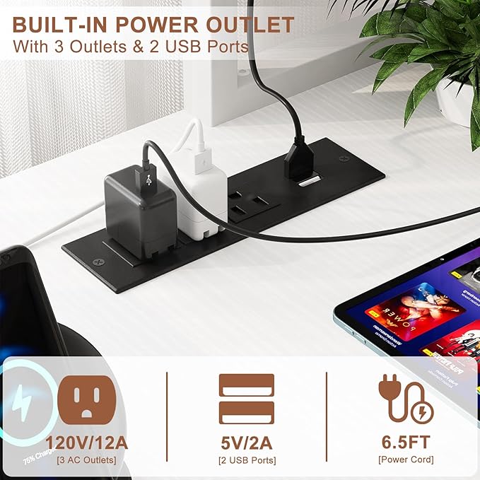 Aheaplus L Shaped Gaming Desk with Power Outlets &amp LED Lights Small L- Shaped Desk Computer Corner Desk with Monitor Stand &amp Storage Shelf Home Office Desk Writing Desk with Storage Bag Whi