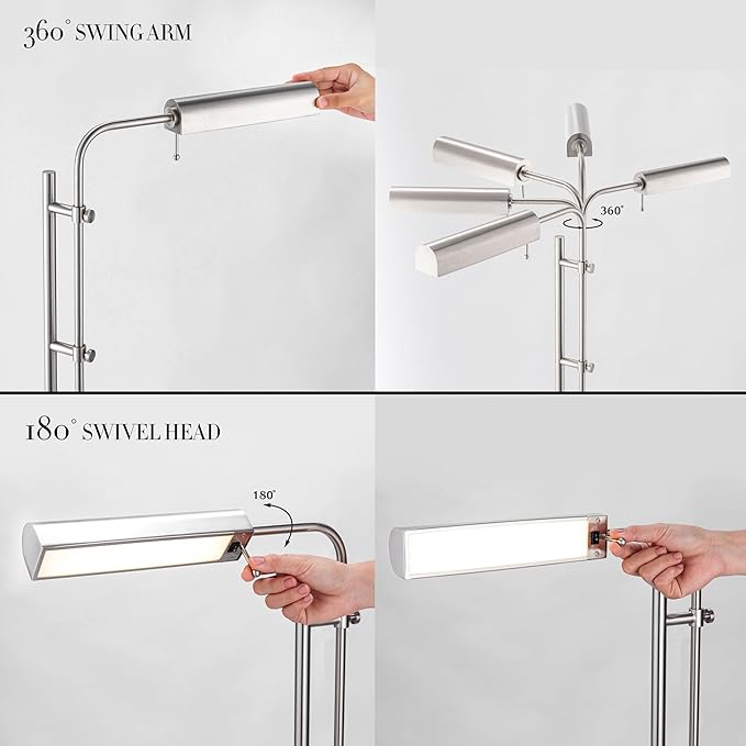 O'Bright Cedric Adjustable Pharmacy Floor Lamp - Industrial Design for Reading Crafting Work - 10W LED Height 45-61 inches - Ideal for Living Room Bedside Office - Brushed Nickel