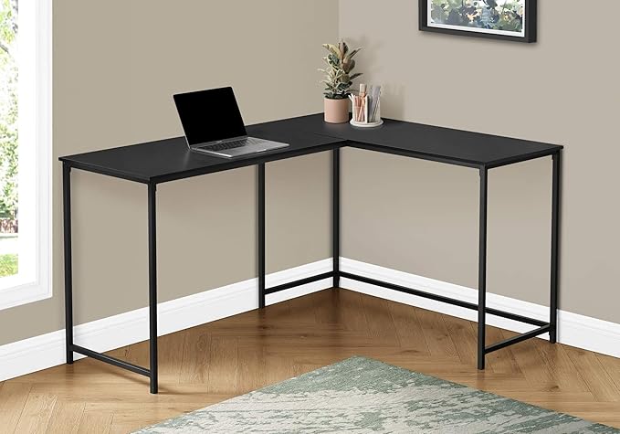 Computer Desk Home Office Corner 58 l L Shape Work Laptop Black Laminate Black Metal Contemporary Modern
