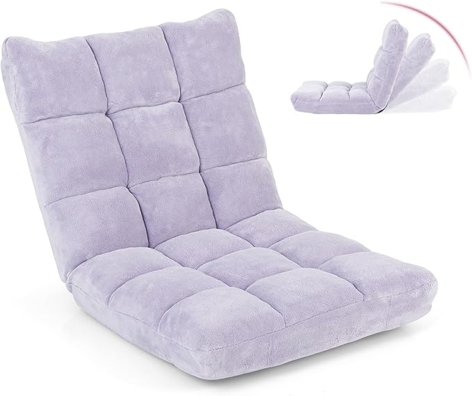 Moccha 14-Position Floor Sofa Folding Sofa Chair with Back Support Memory Foam Floor Gaming Chairs for Adults Adjustable Padded Couch Recliner Chaise Lounge for Reading Meditating (Light Purple)