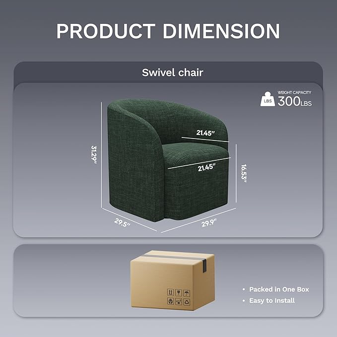 COLAMY Swivel Accent Chair Modern Barrel Round Chair Upholstered Comfy Living Room Chair with Armrest Armchair for Reading Room/Bedroom/Waiting Room/Office No Assembly Green