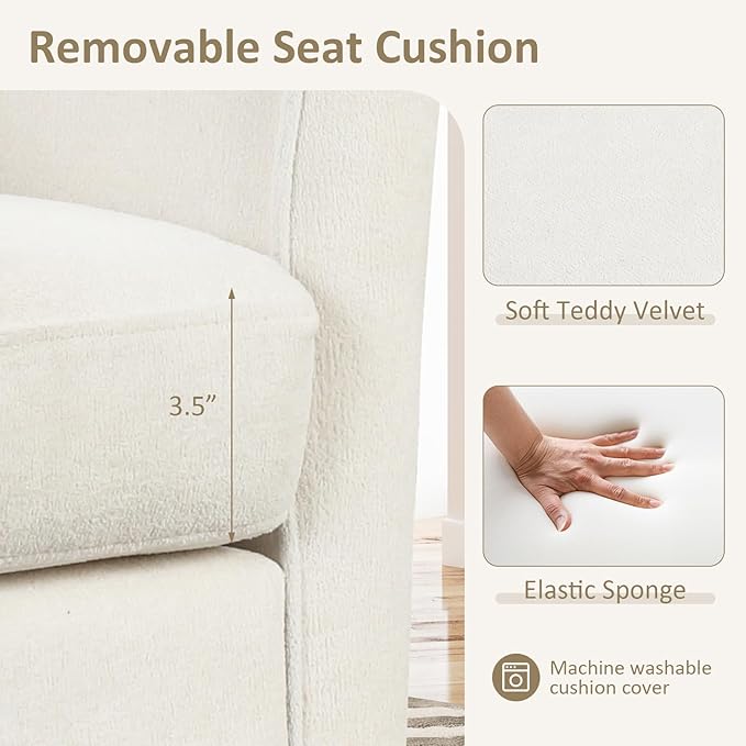 Giantex Modern Accent Chair with Ottoman Upholstered Teddy Velvet Barrel Club Chair w/Footrest Curved Backrest &amp Armrests Non-Slip Felt Pads Comfy Accent Arm Chair for Living Room Bedroom Be