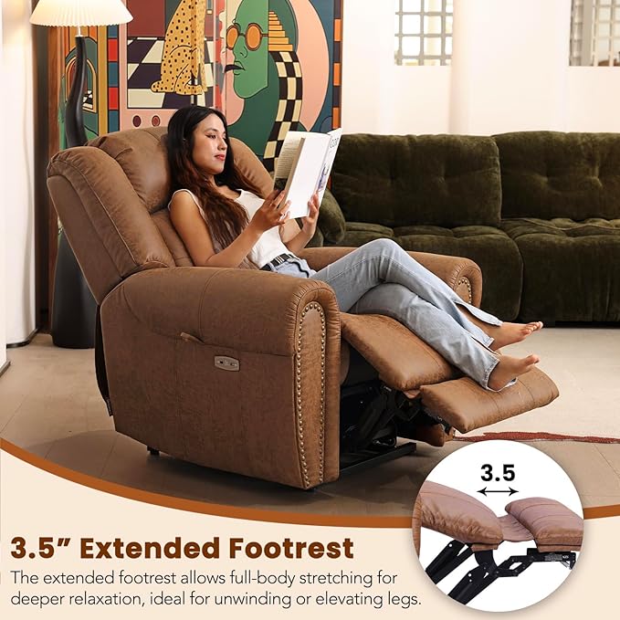 EONIX Classical Large Power Lift Recliner Chair for Elderly with Heat and Massage Dual Motor Lay Flat Electric Lift Chair Recliner for Adults Living Room Bedroom SLRY005061 Nut Brown