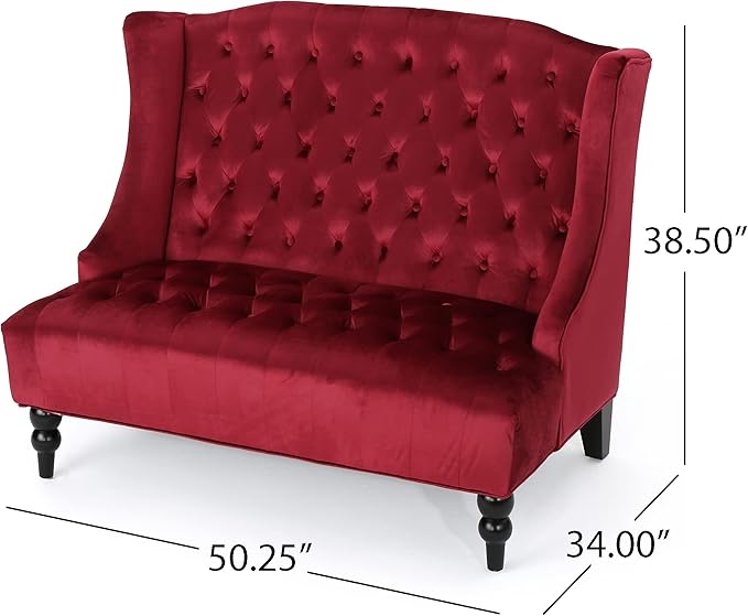 Modern Tufted Velvet Wingback Loveseat Tufted Velvet 2 Seat Couch Sofas with High Back Thick Padded Cushioned Seats for Living Room Victorian Style Wine red