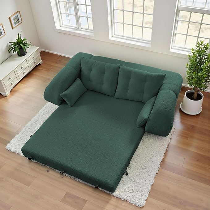 Folding Sofa Bed3-in-1DIY Convertible Sleeper SofaTeddy Velvet Couch with ArmrestFoldable Mattress with Back SupportFoldable Lazy Sofabed 78.7 Human Dog Bed for Living Room BedroomGreen