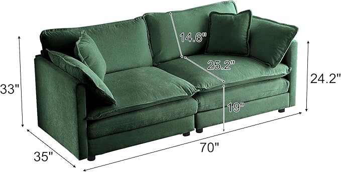 GNIXUU Upholstered Living Room Furniture Sets Inclued 2 Pieces loveseat Sofa Modern Chenille Deep Seat Couch Set for Living Room and Bedroom(2+2 seat Green)