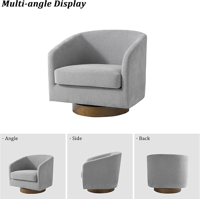 Swivel Barrel Chair Modern Round PU Leather Accent Armchair for Living Room Bedroom Oversized Comfy Club Reading Chairs for Adults (Chenille Light Grey Set of 2)