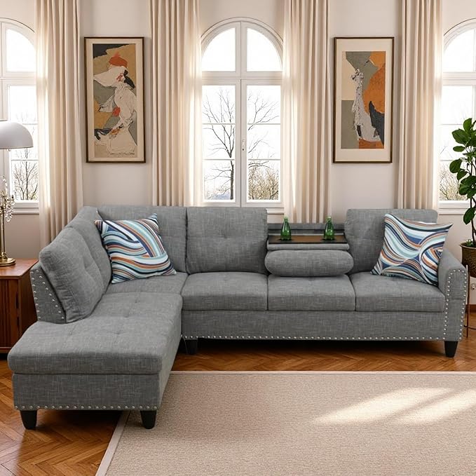 L-Shaped Sectional Sofa Modern Sectional Couches Home Sofas for Living Room with Movable Chaise Modular Living Room Sets Furniture for Apartment Bedroom &amp Office Brown Grey