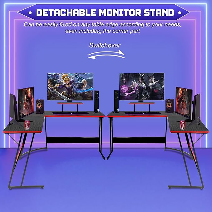 NChanmar L Shaped Gaming Desk with Monitor Riser Stand Home Office Corner Desk for Studying Working Large Desktop Black
