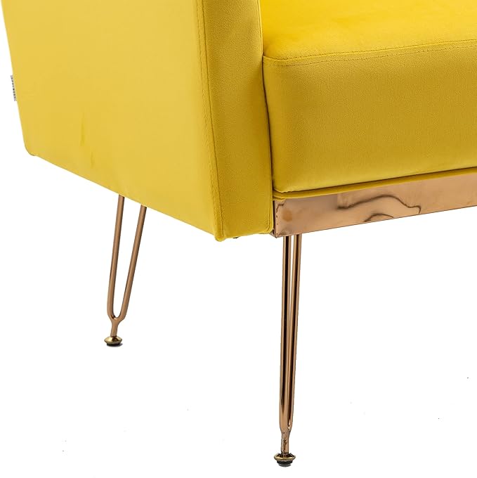 Velvet Accent Chair Upholstered Living Room Accent Armchair Leisure Single Chairs with Rose Golden feet Tufted Sofa Chairs for Home Office Living Room Bedroom Small Space (Mustard)
