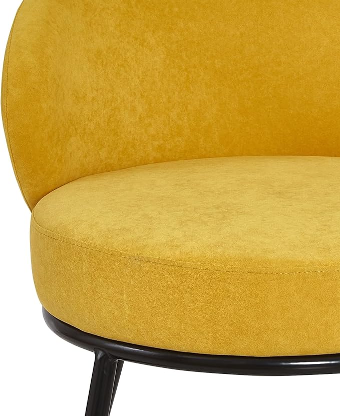 Modern Velvet Accent Chair with Channel Back Design Black Metal Legs and Soft Upholstery Comfortable Seating for Living Room Bedroom or Office Mustard Yellow
