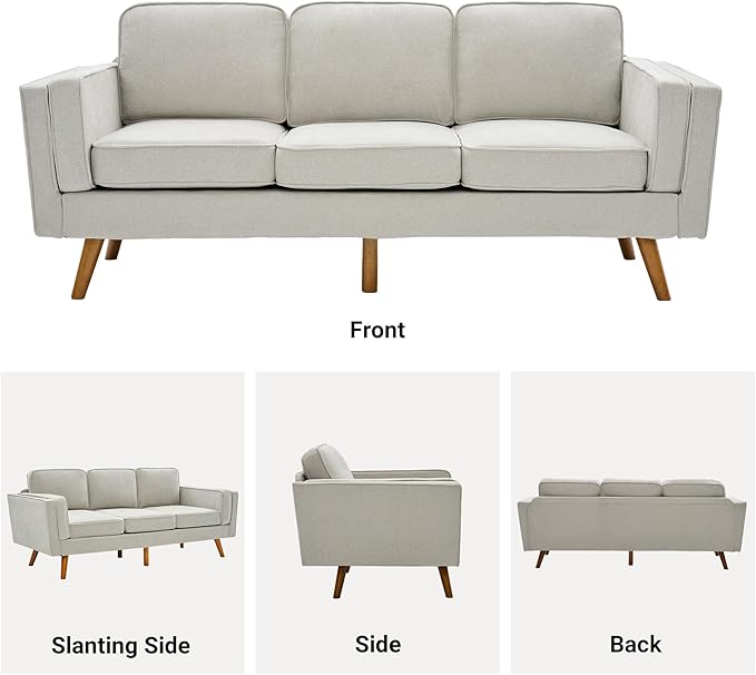 Kingfun Living Room Furniture Sets 3 Seater Couch and Armchair Mid Century Modern Sofa Set Chenille Couch with Solid Wood Frame for Living Room &amp Bedroom Khaki