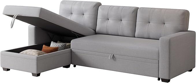 Ball &amp Cast L-Shape Convertible Sectional Sleeper Sofa Bed 4 in 1 Pull Out Couch with Reversible Storage Chaise &amp Removable Back CushionsSleeper Corner Couch Pull Out Sofa Bed for Living Room