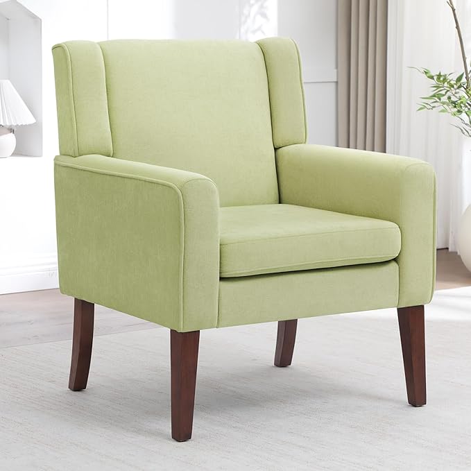 Accent Chairs for Living Room Mid-Century Reading Chair with Wood Legs Upholstered Comfy Living Room Chair for Bedroom Apartment Waiting Room Green