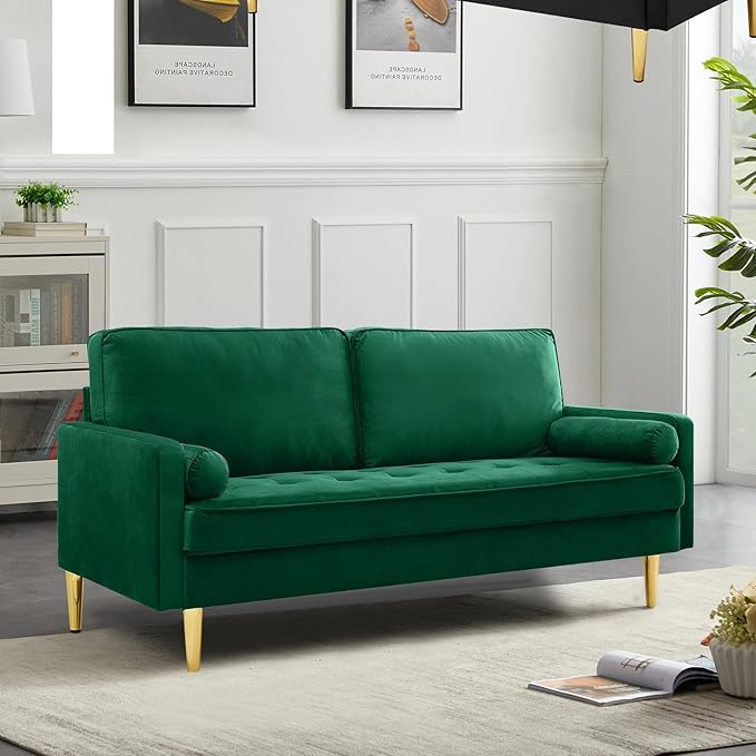 66.9“ Loveseat SofaModern Velvet Small CouchButton Tufted Upholstered Furnituremini CouchSmall loveseat with 2 PillowsSuitable for Living Room Bedroom Apartment. (Green)
