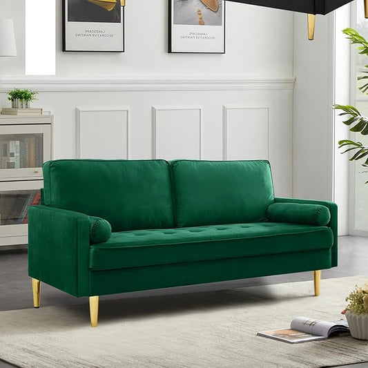 66.9“ Loveseat SofaModern Velvet Small CouchButton Tufted Upholstered Furnituremini CouchSmall loveseat with 2 PillowsSuitable for Living Room Bedroom Apartment. (Green)